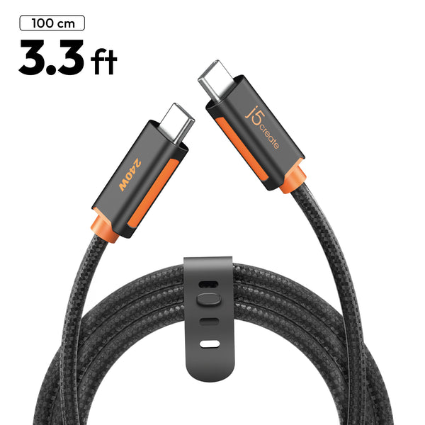 JUCX26L10 USB-C 240W 高耐久、柔軟ダブル編組、急速充電ケーブル