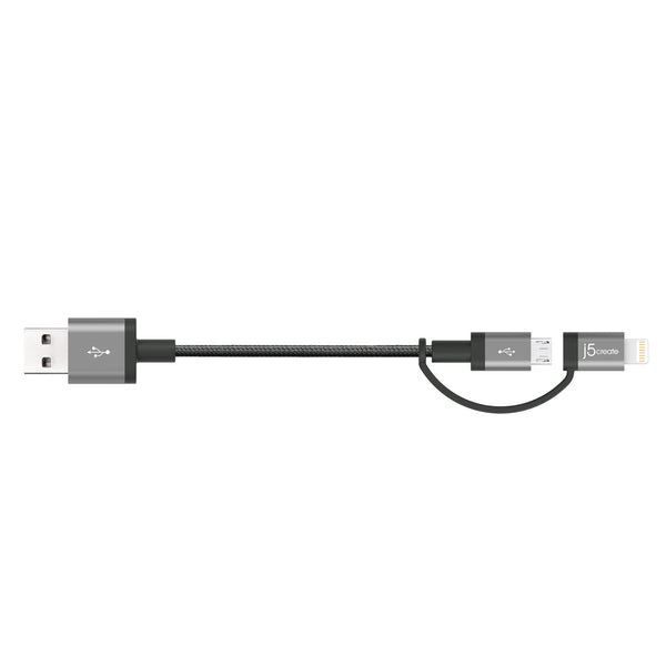 JML11 USB-A to MicroB＆Lighting 2in1 ケーブル (Black / Rose Gold
