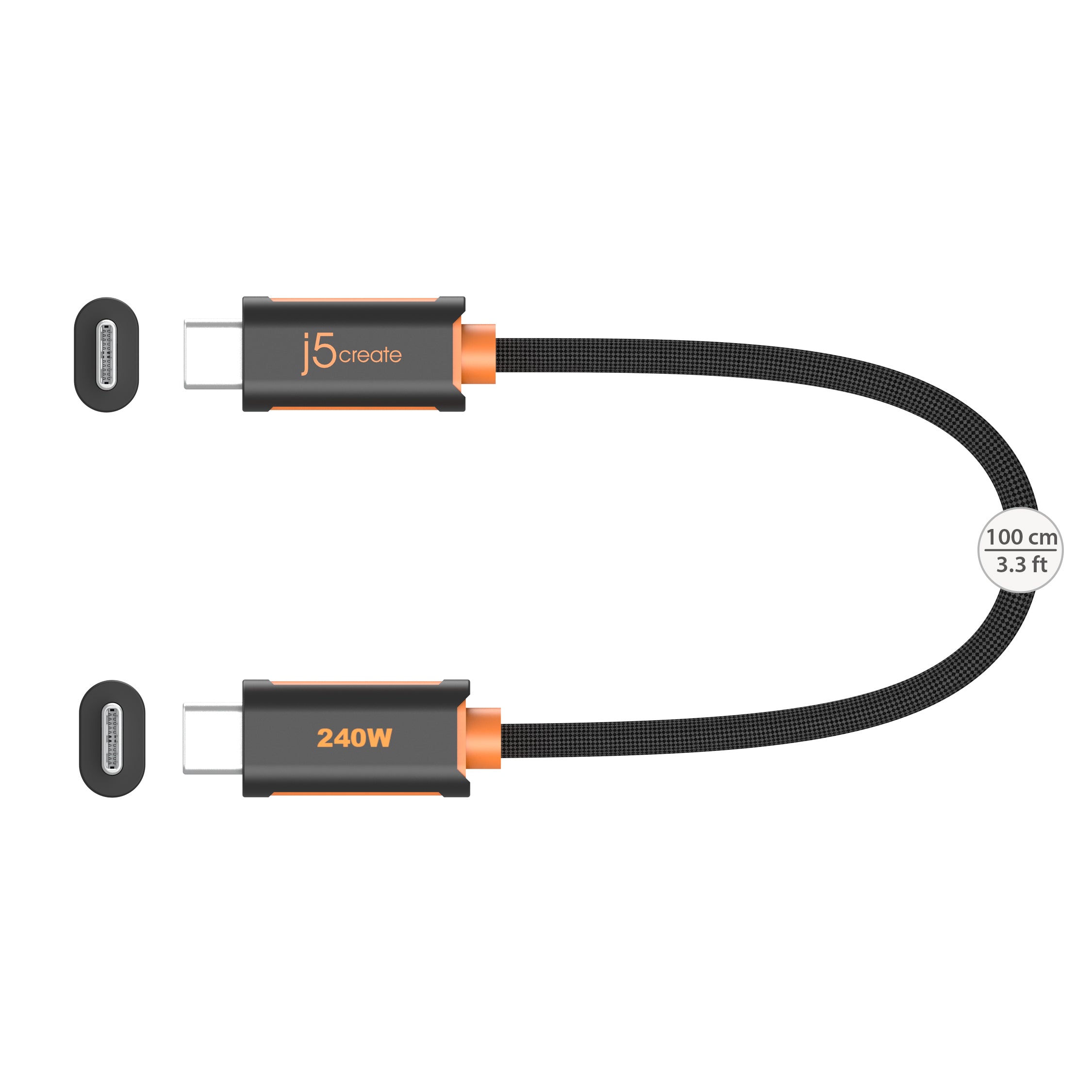JUCX26L10 USB-C 240W 高耐久、柔軟ダブル編組、急速充電ケーブル
