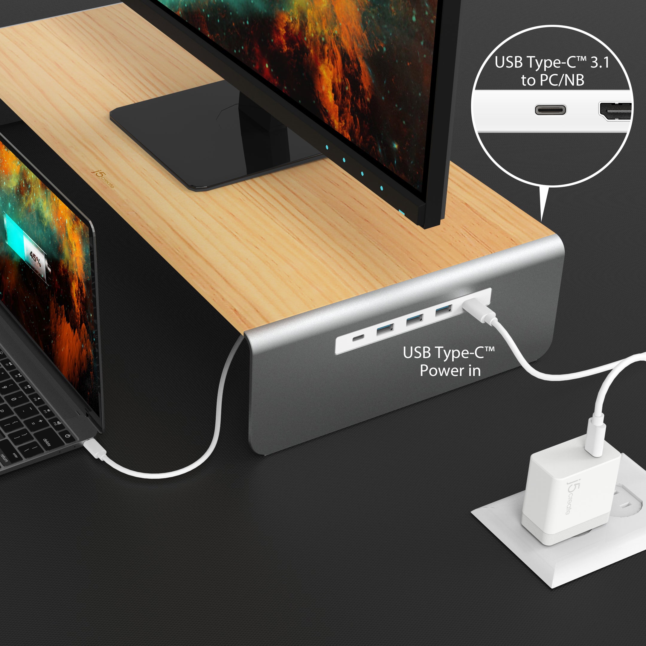 JCT425 Wood Monitor Stand with Docking Station（日本販売終了