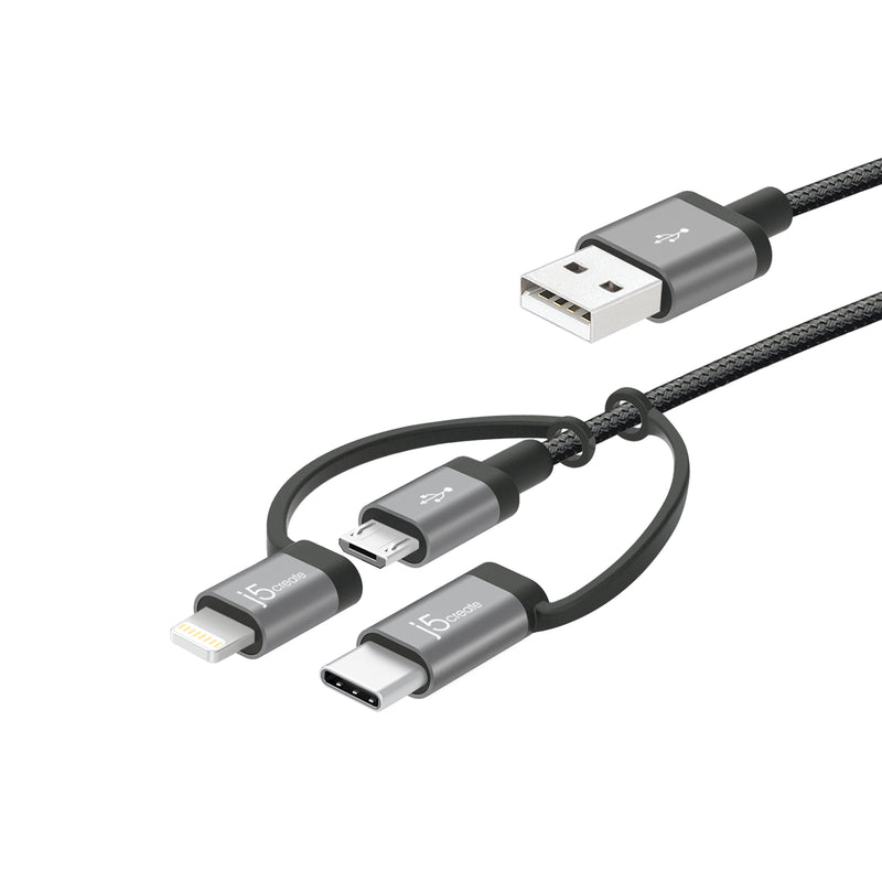 JMLC11 USB-A to MicroB＆Lighting&USB-C 3in1 ケーブル (Black / Rose Gold) 1m
