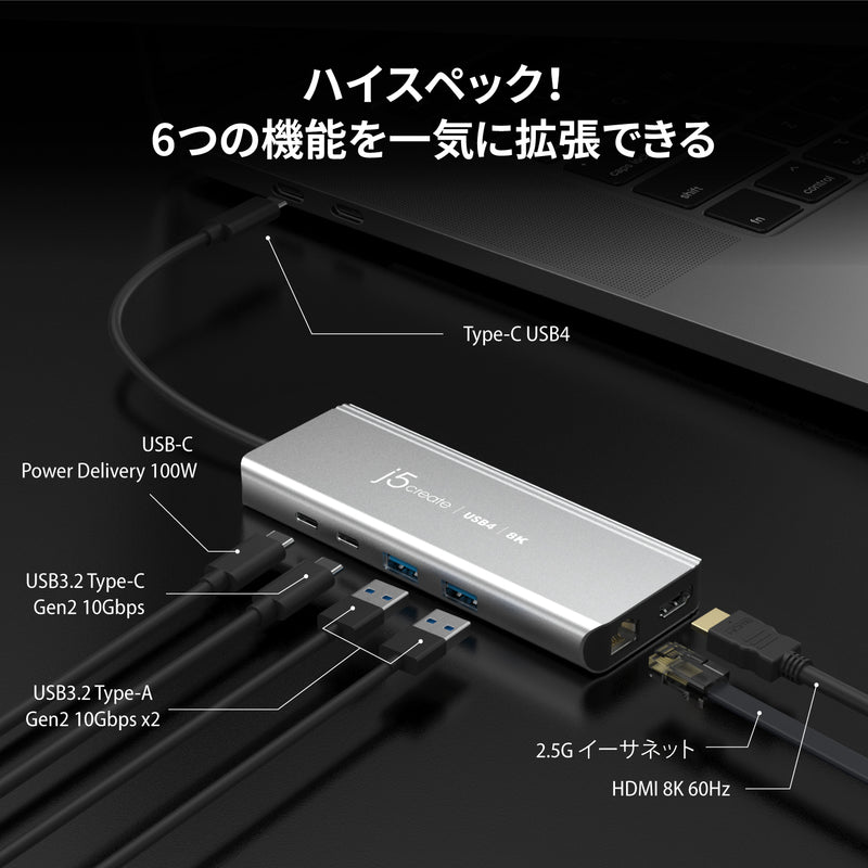 JCD403 USB4 8K 2.5G LAN 6in1マルチハブ